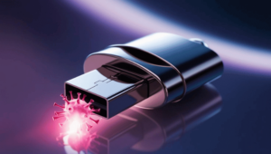 Zeigt einen USB-Stick mit Virus drauf.